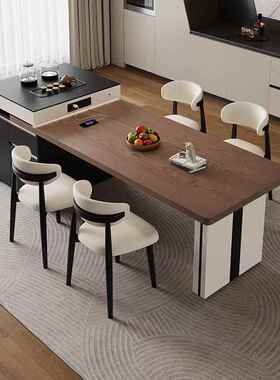 kadisi新款岩板岛台餐桌现代简约家用伸缩一体多功能实木岛台餐桌
