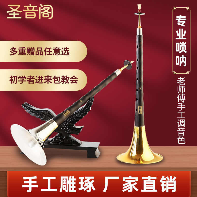 红木乌木黑檀木唢呐乐器全套d调演奏专业初学者入门大小号喇叭D调