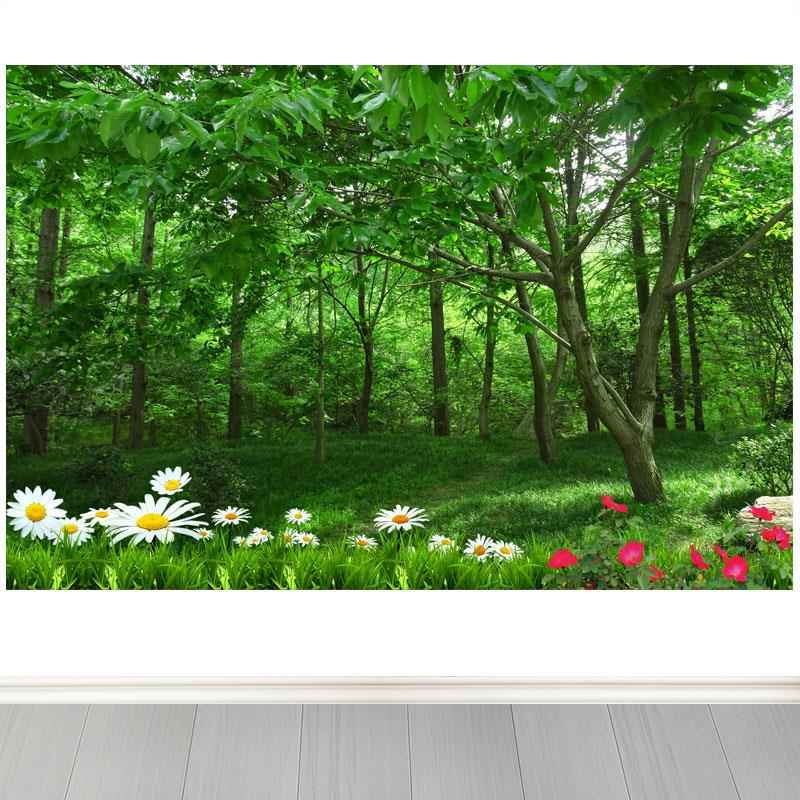 树林绿草地大自然风景画客厅办公室背景墙自粘装饰画阳光森林贴画图片