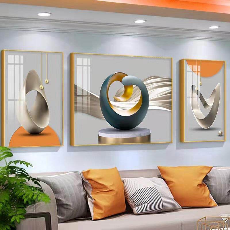 现代简约客厅装饰画抽象沙发背景画挂画北欧轻奢三联晶瓷壁画镶钻