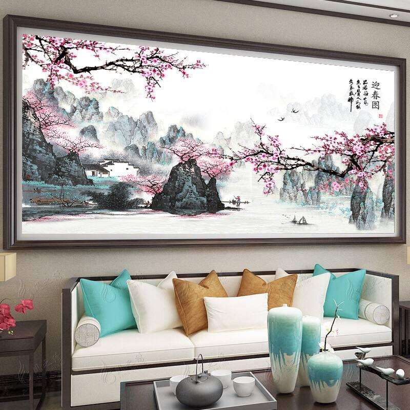蒙娜丽莎十字绣2024新款线绣客厅迎春图报春大幅山水画自己绣手工