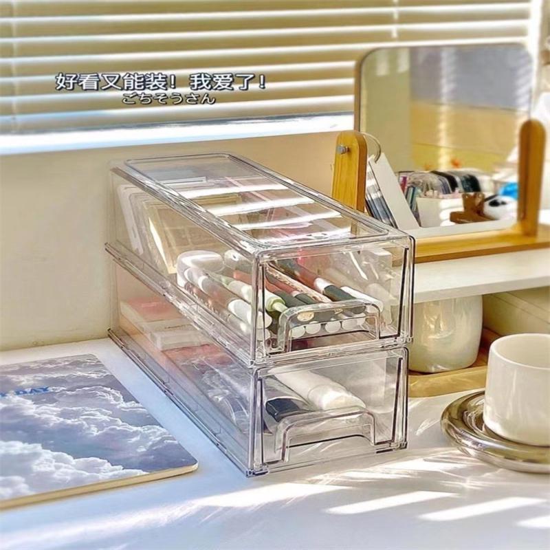 桌面化妆品收纳盒亚克力透明抽屉式可叠加护肤品面膜整理箱置物架