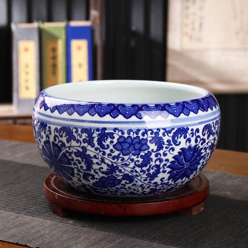 景德镇陶瓷青花瓷聚宝盆家居招财聚财摆件中式鱼缸客厅装饰摆设
