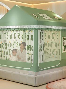A儿FYR童类卡通防摔蚊帐家用遮光帘城堡坐床蚊帐加三加密开门蚊高