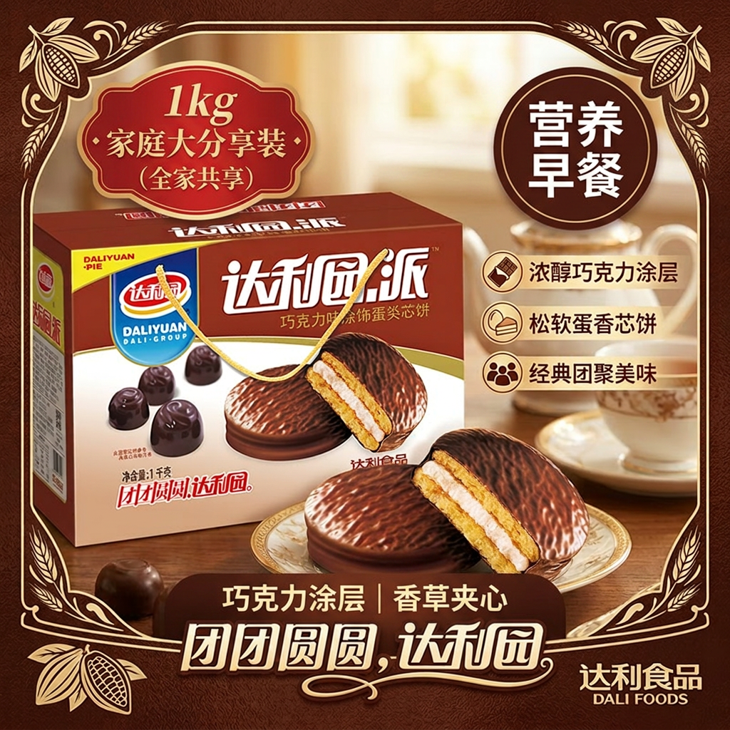 达利园巧克力派涂层香草营养早餐面包点心休闲零食糕点小吃食品