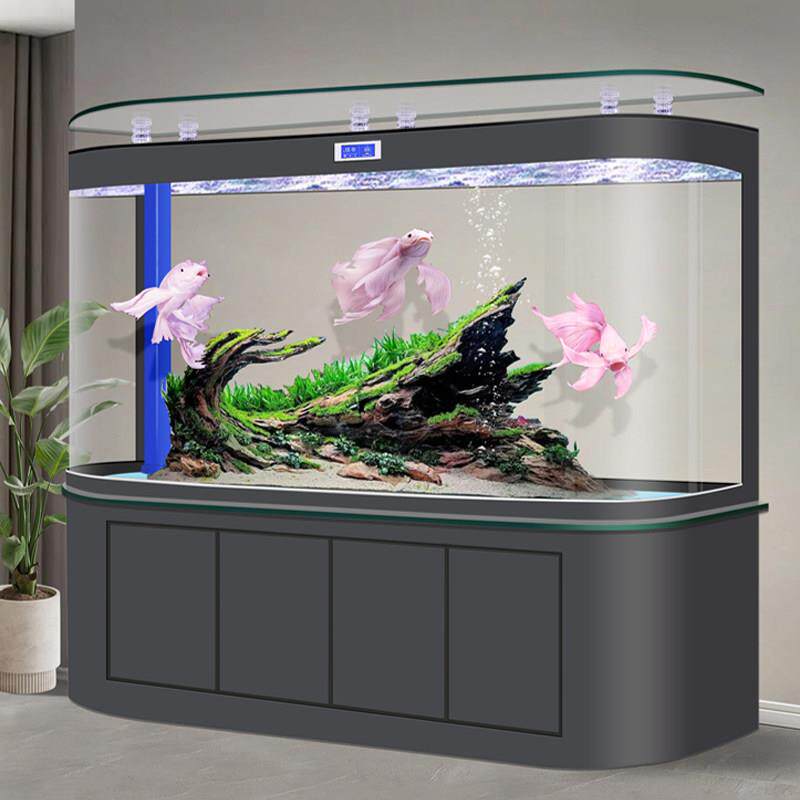 2025新款智能家用一体成型玻璃鱼缸带柜子客厅大型底滤生态水族箱