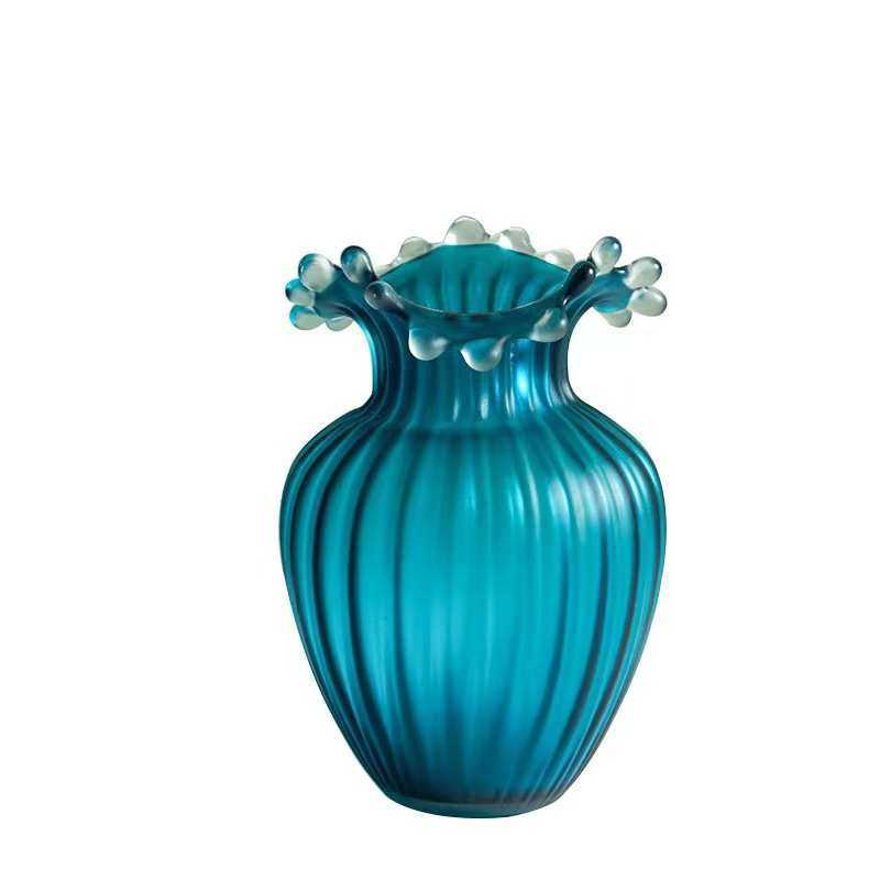 时尚新古典新中式水花口蓝色金片玻璃花瓶桌面摆件家居摆件,家居饰品,花瓶,淘宝优惠券,粉丝福利购,淘宝优惠卷