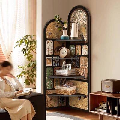 中古落地摆件风客厅多电视柜旁UPC边转角复古置物架层收柜纳柜三