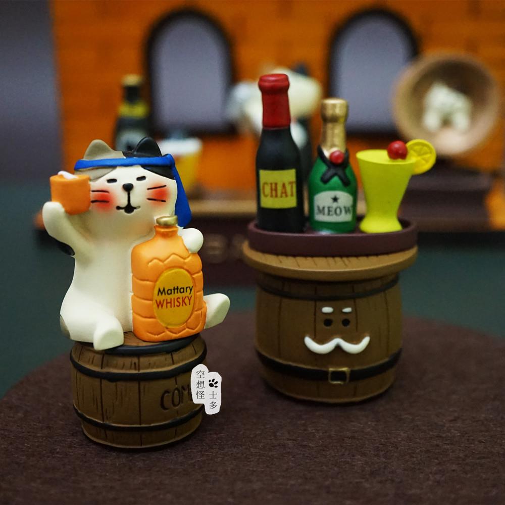 日式ZAKKA创意猫咪酒吧之夜调酒师三花猫钢琴微缩场景摆件decole