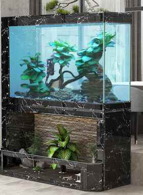 流水鱼缸落地家用客厅摆件循环水办公室玄关现代轻奢屏风式水幕墙