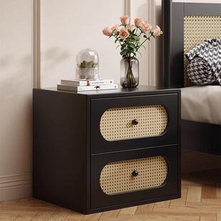 中古风藤编柜床头小型卧室用款 床头边柜复RGD古储物收家纳柜家具