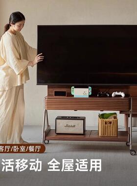 家全实木视柜胡桃简色可移动电视支架z045用现代电约实木小户型电