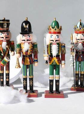 30CM胡桃夹子木偶锡兵士兵木头人复古款圣诞节小摆件手工装饰送礼