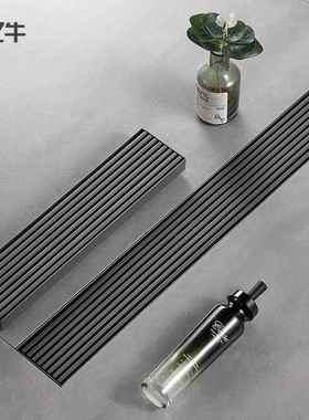 枪灰色长方形防臭地漏线条盖板大排量长地漏卫生间304不锈钢地漏