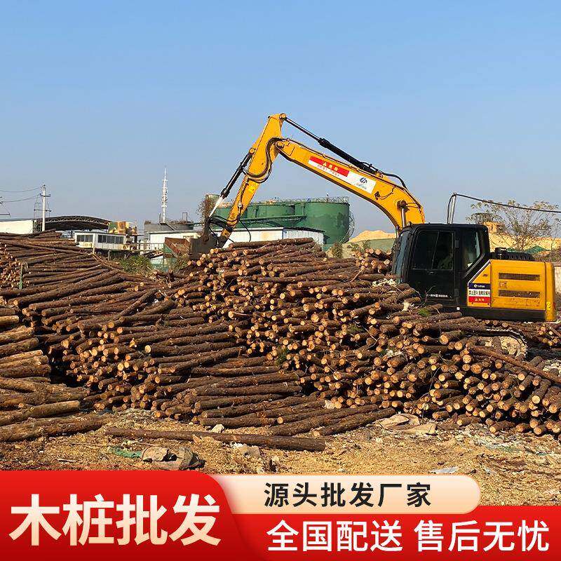 打桩木防汛木桩河涌软基堤坝防汛用园林景观工程圆木河涌软基堤坝