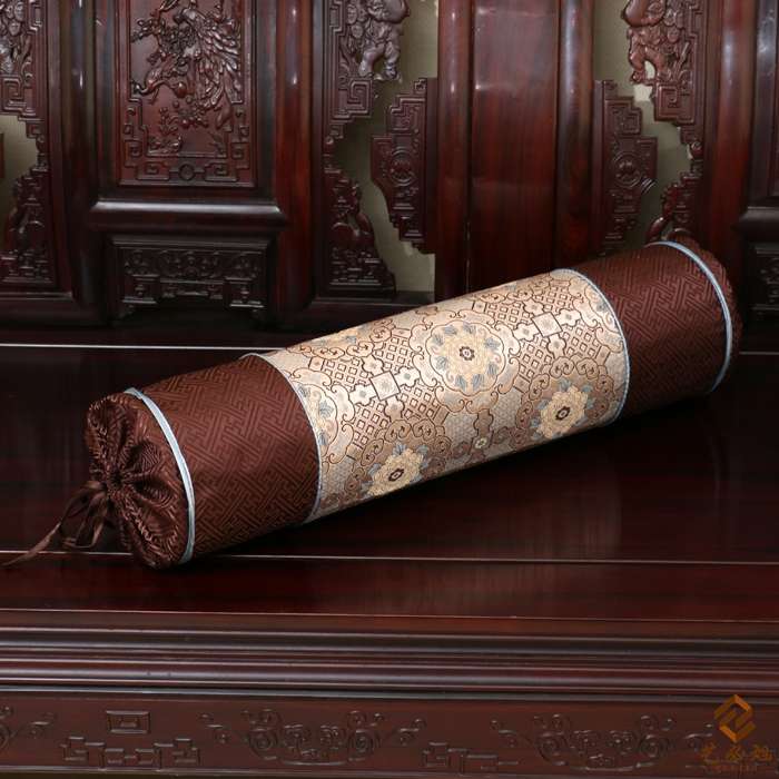 艺必旭 中式古典奢华田园真丝锦缎圆柱扶手枕头 家具靠垫抱枕腰枕