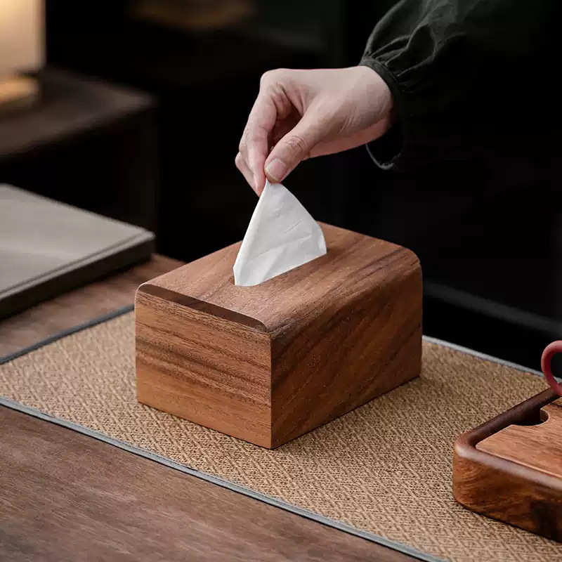 南美胡桃木纸巾盒实木中式办公室家用客厅抽纸盒可印logo