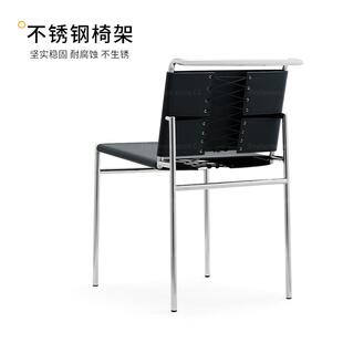 意式极简中古锈钢靠背椅子设计师轻奢家用马鞍皮餐椅罗克布伦椅