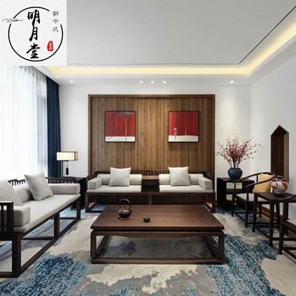 新中式客厅禅意罗汉床实木布艺沙发组合现代别墅民宿酒店家具定制
