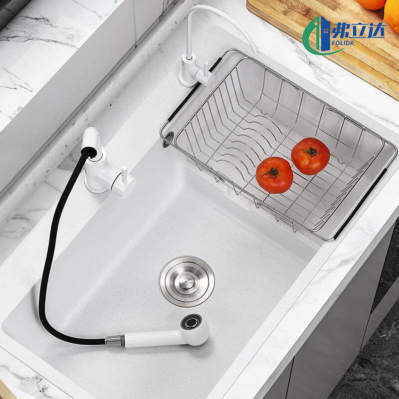 白色石英石大单槽水槽阶梯槽厨房洗菜盆洗碗池台下台中盆