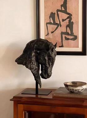 复古中古风雅典马头雕塑入户玄关艺术品办公室高级感马首装饰摆件