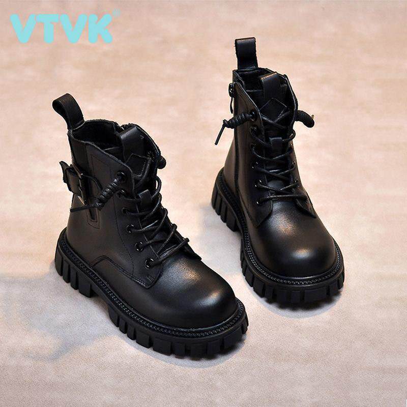 VTVK女童靴子2025秋冬单靴真皮小女孩公主儿童马丁靴软底加绒短靴