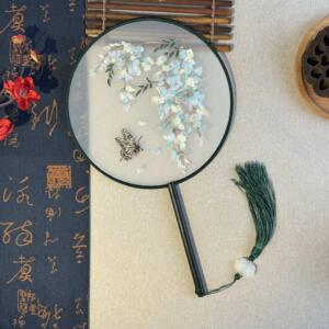 双面团扇古风中国风女式长柄流苏汉服旗袍跳舞蹈扇幼儿夏圆形扇子