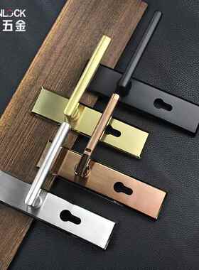 黑色不锈钢304室内门卧室门面板锁 下压缓冲回弹直角面板执手锁