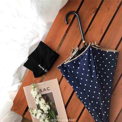 正品韩系ins波外点黑胶晒长柄雨伞不透光防UV紫线遮晴阳抗风雨两