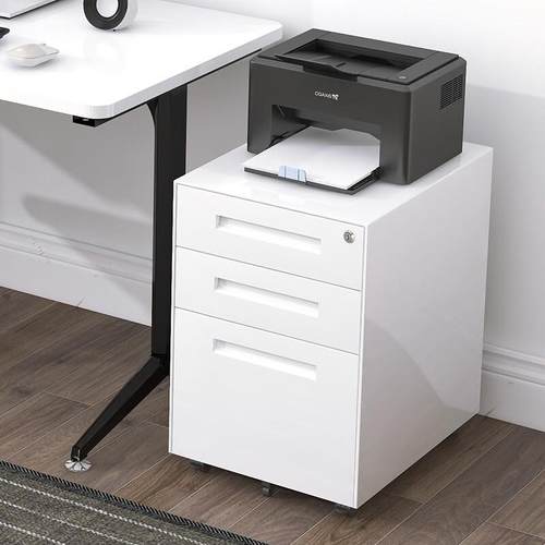 活动柜办公桌下柜三抽屉式铁皮文件柜带轮移动矮柜带锁储物小柜子