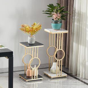 北欧客厅阳台落地式 大理石展示铁艺花架子简约电视旁绿萝多层花架