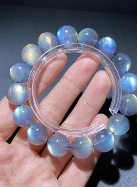 天然月光拉长石手链大颗粒男女款单圈水晶圆珠手串珠链规格13.1mm