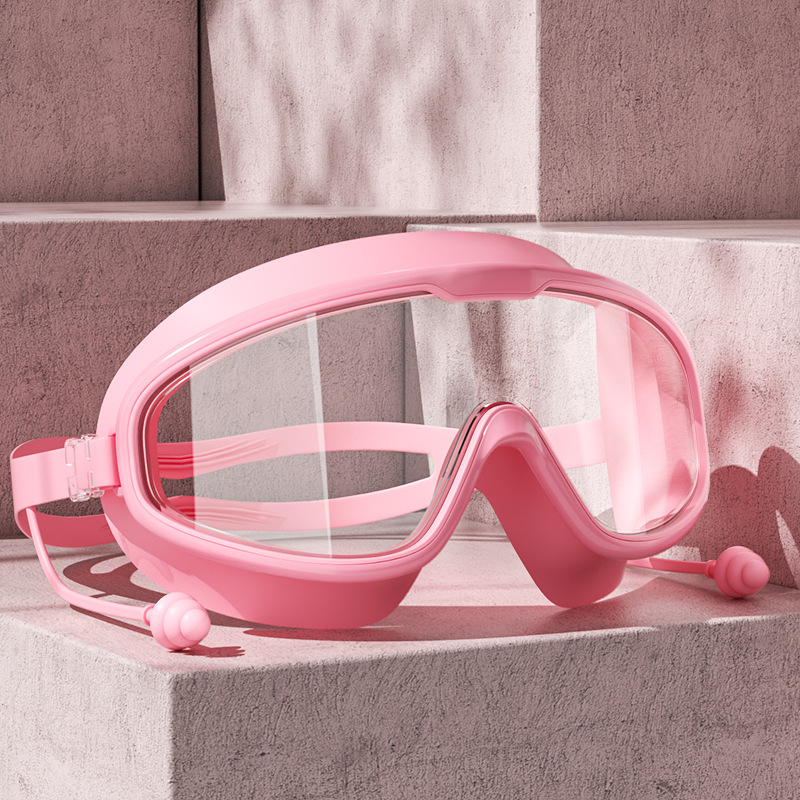 升级耳塞款少年儿童泳镜大框防水防雾防漏专业游泳眼镜高清舒适弹