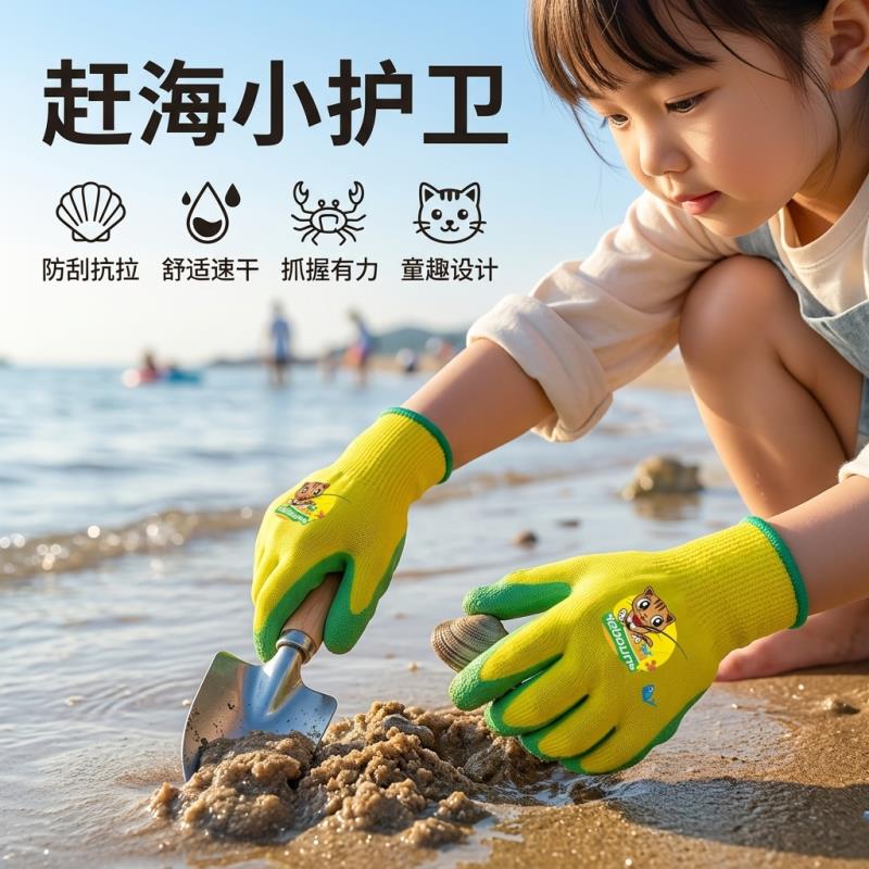 儿童防滑手套耐磨乳胶安全防护宠物防咬园艺防刺沙滩赶海工具防水