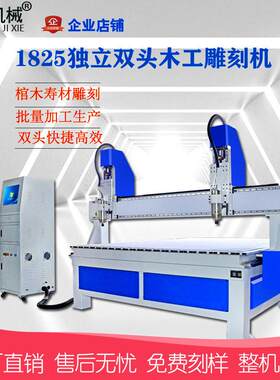 1825木工棺材雕刻机龙凤雕刻茶盘浮雕切割独立双头数控寿材雕刻机