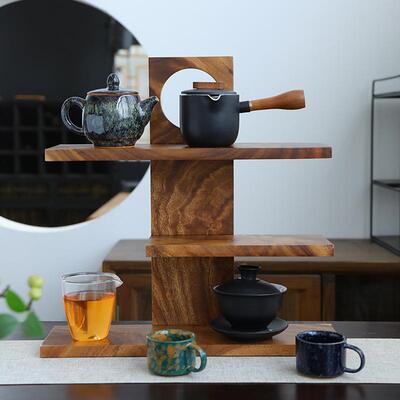 胡木实木桃茶杯茶壶置收纳架紫壶摆件收砂纳三层OCP物架