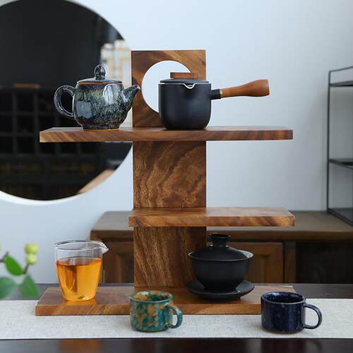 胡木实木桃茶杯茶壶置收纳架紫壶摆件收砂纳三层OCP物架