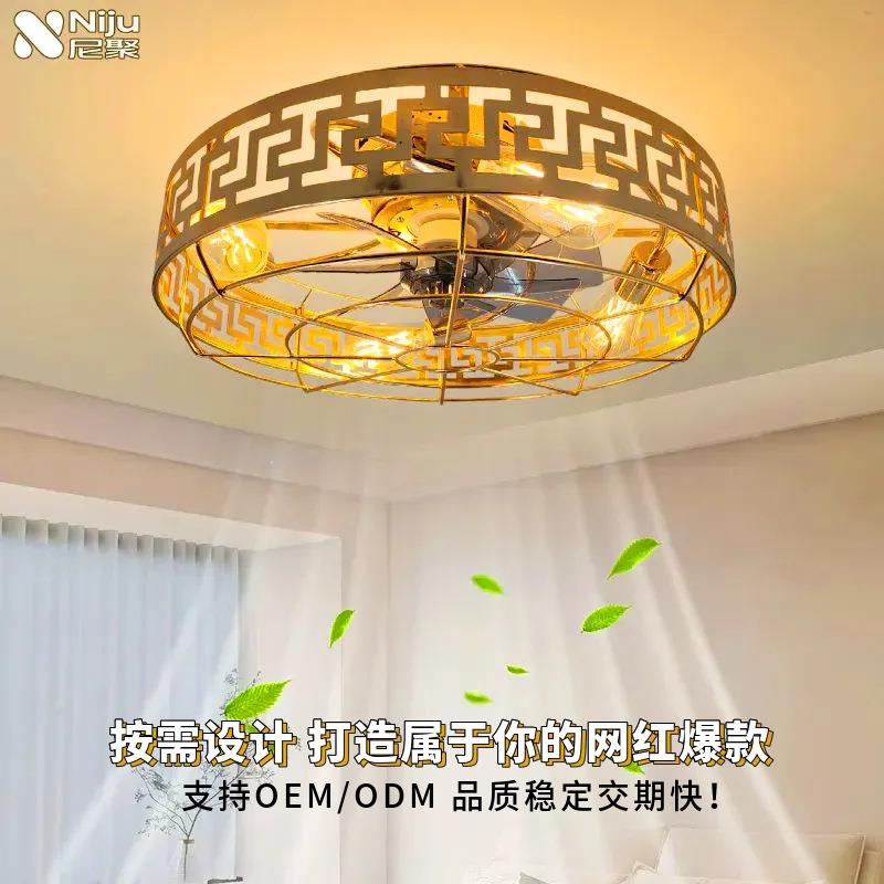 复古卧室吸顶风扇灯隐形美式工业风遥控餐厅吊扇灯铁艺顶灯带风扇