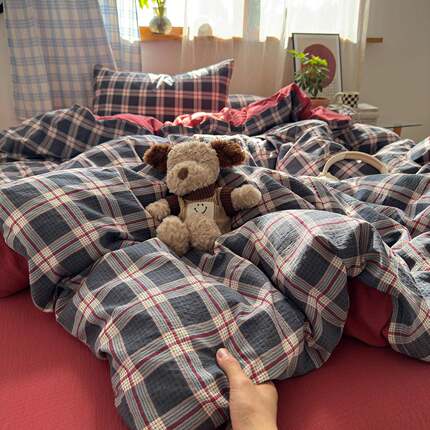 类云感双纱纯F995J7T8棉四件层套2025新款水洗A棉被罩床单笠款4件