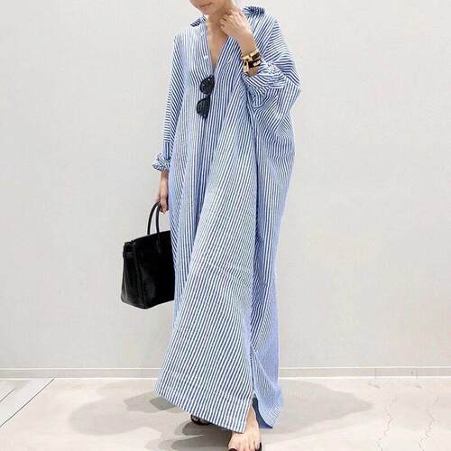 Women's Casual Long Sleeve Button Down Loose Striped Cotton