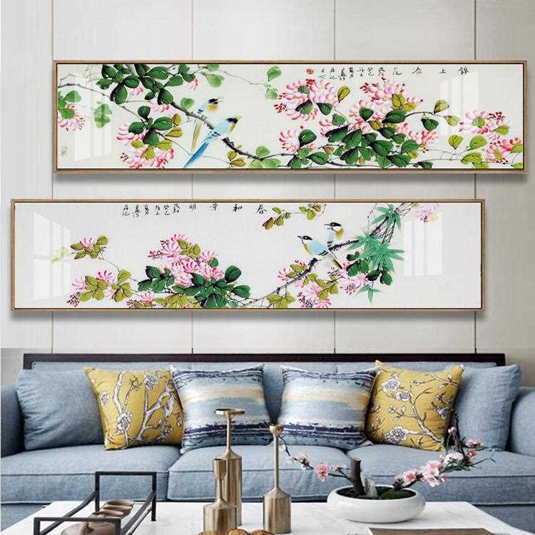 新中式床头画卧室房间装饰画温馨壁画横幅酒店宾馆挂画横版长条画