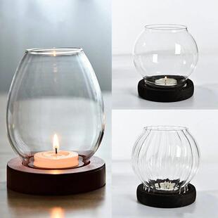 Candlestick Glass Round Can Home Windproof Retro Transparent