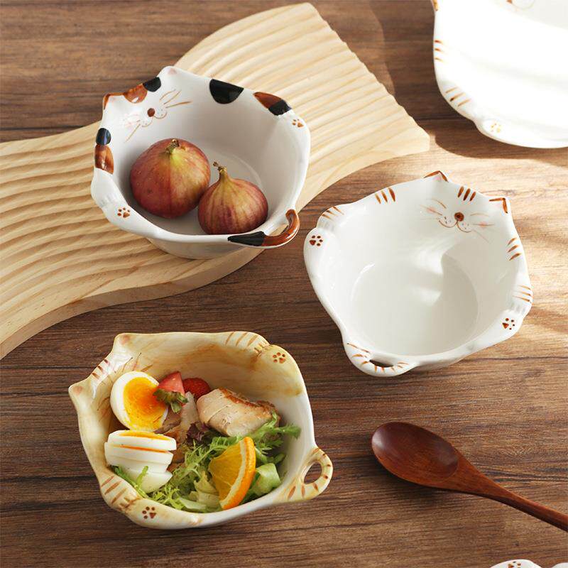 小猫盘子早餐牛奶碗水果沙拉碗汤碗盘套装家用甜品一人食餐具可爱