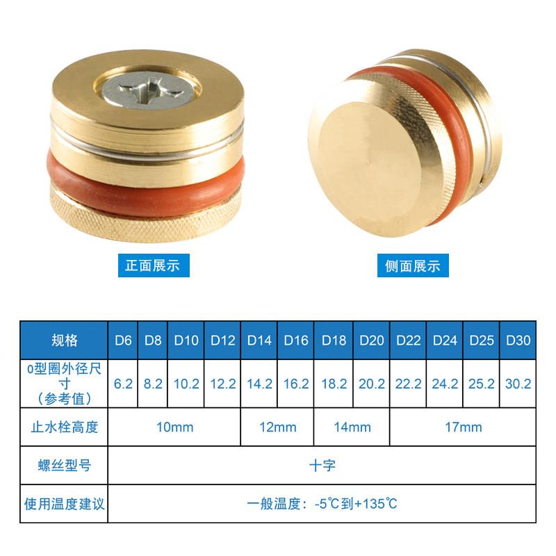 晨丹 耐配高温止水水柱塞闷头冷塑却水路铜栓堵头8 10SXW注模具件