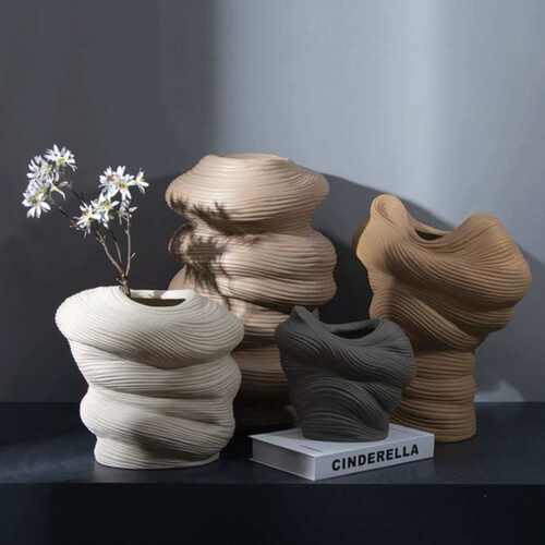 现代简约陶瓷花瓶北欧样板房工艺品摆件创意家居软装饰品几何花盆