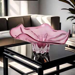 现代轻奢家居莲叶玻璃果盘售楼处样板间餐厅客厅壁柜收纳托盘摆件