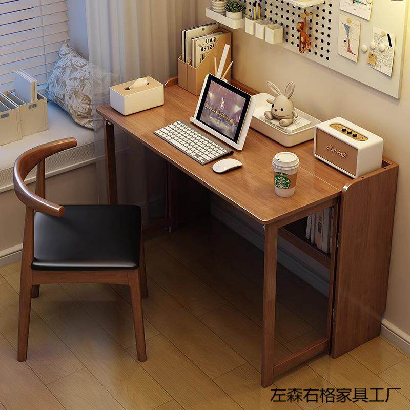 实木折叠书桌家用卧室写字桌可伸缩电脑桌简易学习桌小户型办公桌