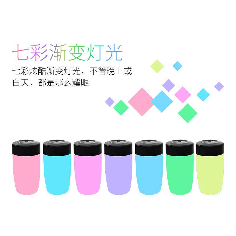 新款直销新款渐变七彩灯车载加湿器迷你静音学生超声波雾化器开业