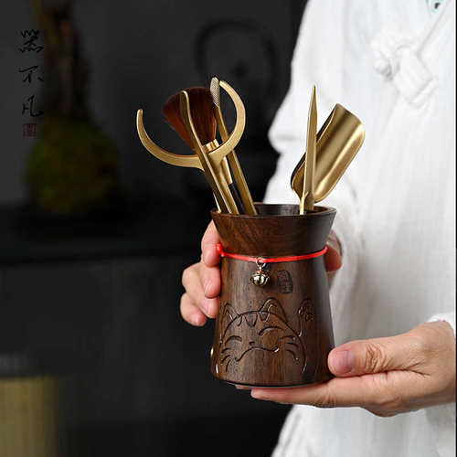 铜木茶道六君子套装功夫茶具配件茶桌茶台泡茶工具茶刀茶夹刷笔筒