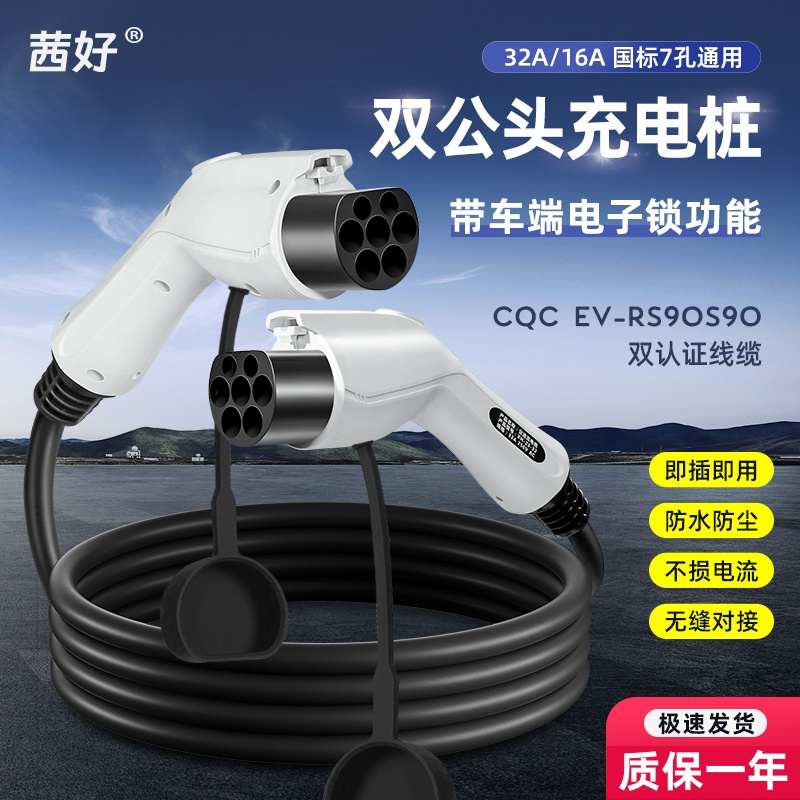 国家南方电网无枪无线充电桩双公头枪新能源国标七孔交流慢充电线